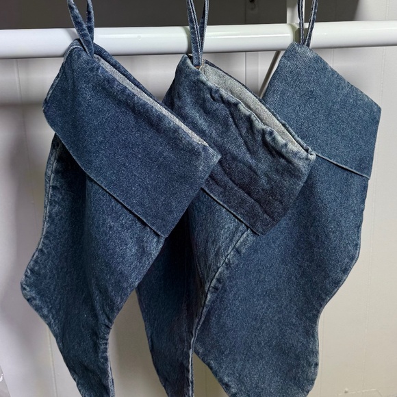 Vintage Stonewashed Denim Christmas Stocking (Set of 3) Holiday Decor - Picture 2 of 11
